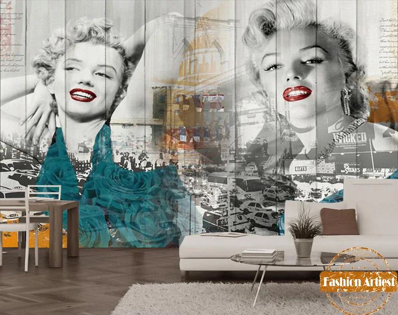 Custom vintage old star poster wallpaper mural sexy smiling Marilyn Monroe red lip tv sofa bedroom living room bar restaurant |