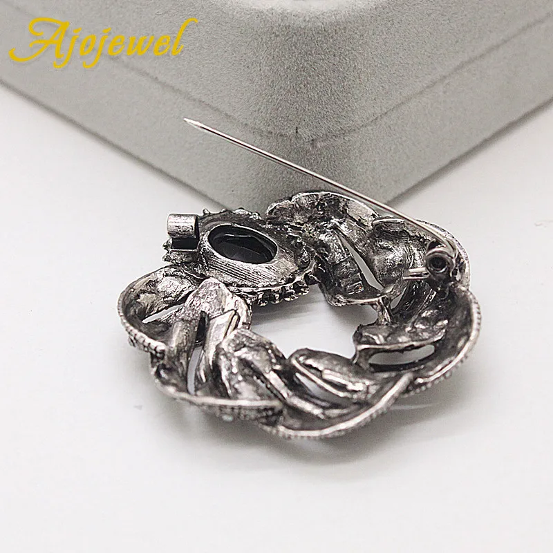 Бренд Ajojewel, большой черный кристалл, броши для женщин, круглый цветок, полностью из страз, винтажные Ретро ювелирные изделия, Bijoux Femme