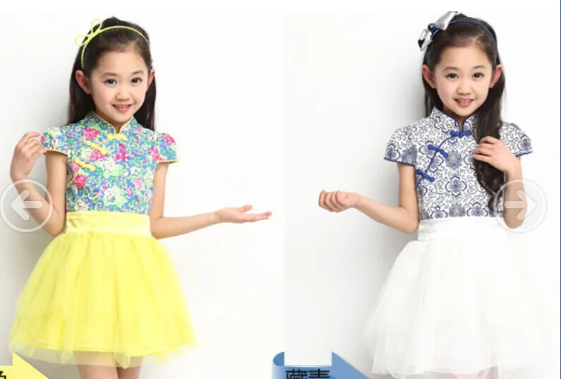New 2014 Summer baby&ampkids clothing Girls of Chinese blue and white porcelain dress baby girl lace party 5pcs/lot | Детская одежда и