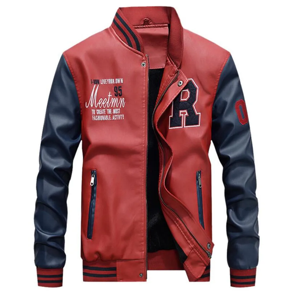 ROHOPO Baseball Jacket Man Patchwork Leather Bomber Men Casual Pilot Brand Spring PU Sportswear Outwear | Мужская одежда