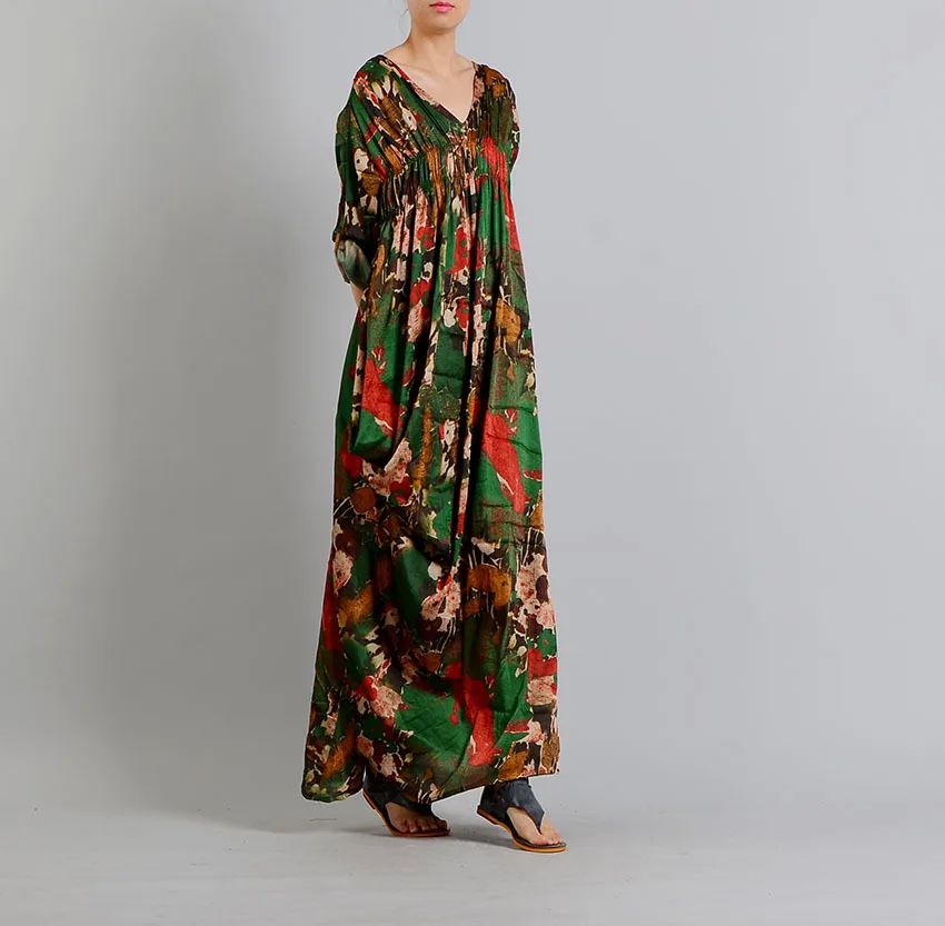 Женское платье с цветочным принтом Ретро стиль свободное v образный вырез Vestidos De