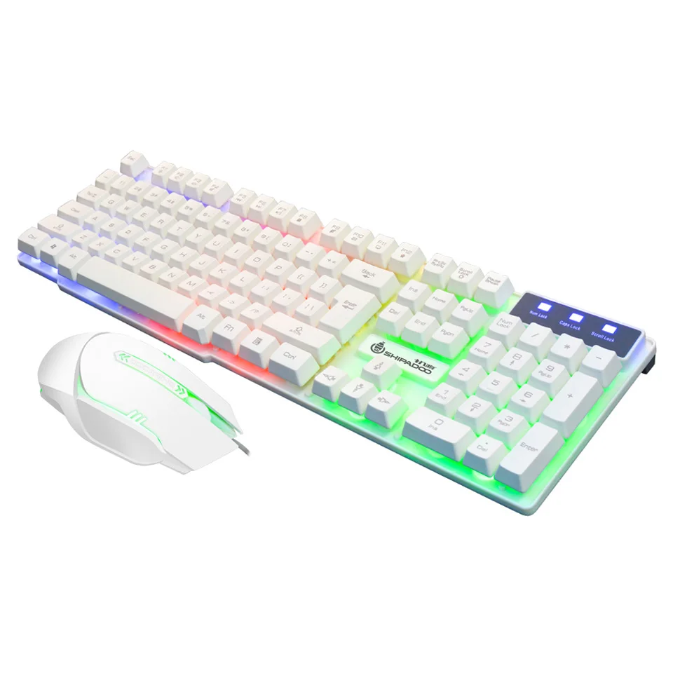K500 USB Проводная игровая клавиатура стандарт 104 клавиш эргономичная мультимедийная клавиатура Радужная светодиодная подсветка с русской наклейкой - Цвет: WH Keyboard Mouse
