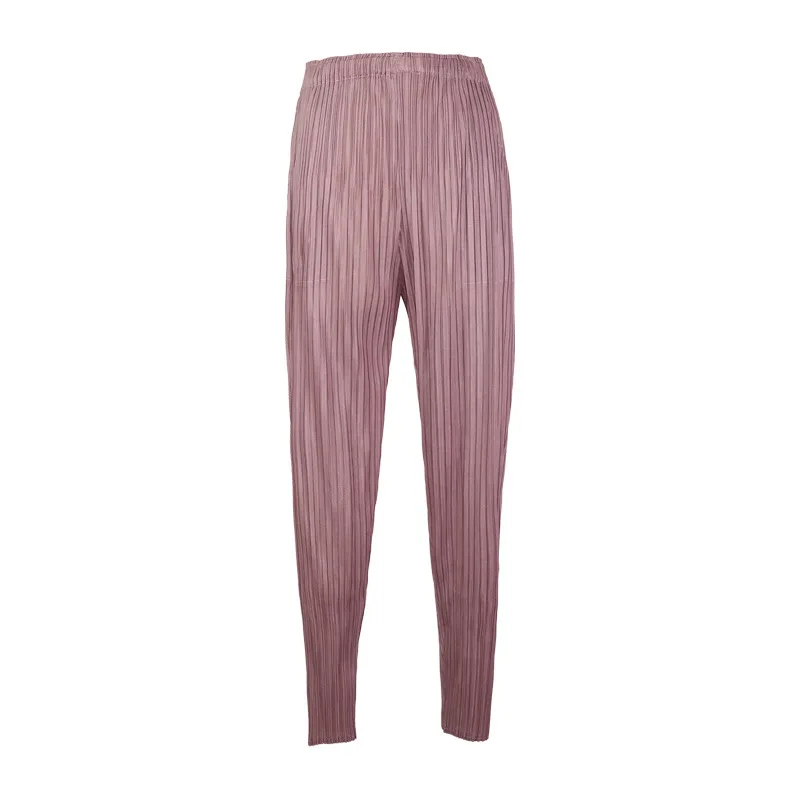 Lotus color LANMREM новые летние женские брюки с высокой талией эластичные плиссированные прямые женские брюки полной длины женские WG55016 - Цвет: Lotus color