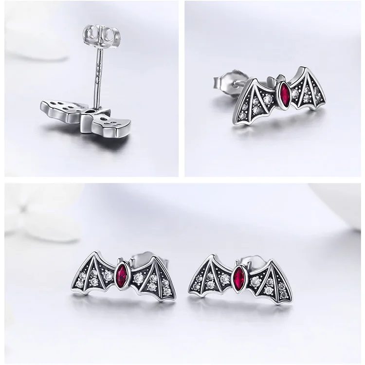 BISAER, серьги, 925 пробы, серебро, летучая мышь, маленькие серьги-гвоздики для женщин, прозрачный Фианит, модные серебряные серьги, ювелирное изделие EFE004