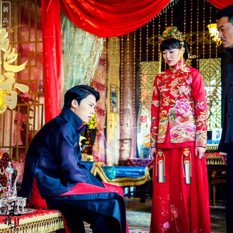 Vintage Republican Bride and Groom Wedding Costume XiuHeFu for 2015 New TV Play Live Flesh Huo Se Sheng Xiang