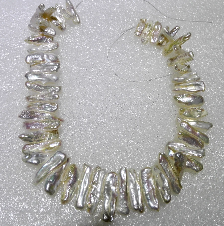 

One Strands Real Pearl Bead 8-17mm Bright White Pearl Elongated rectangle Natural Freshwater Pearl loose beads 35cm / 15inch