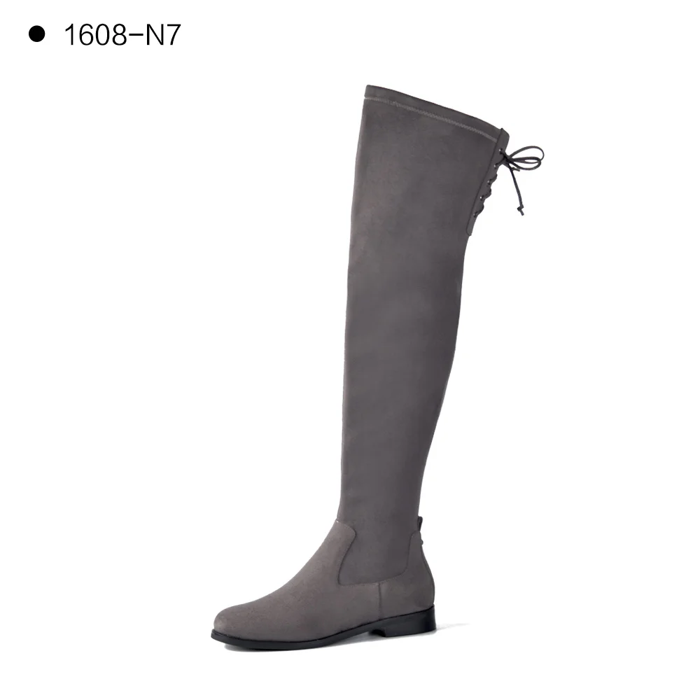 Grey 1608-N7 Donna-in/распродажа; женские высокие сапоги; сапоги до бедра; Черные Сапоги выше колена; пикантная модная обувь на шнуровке с пряжкой - Цвет: Grey 1608-N7