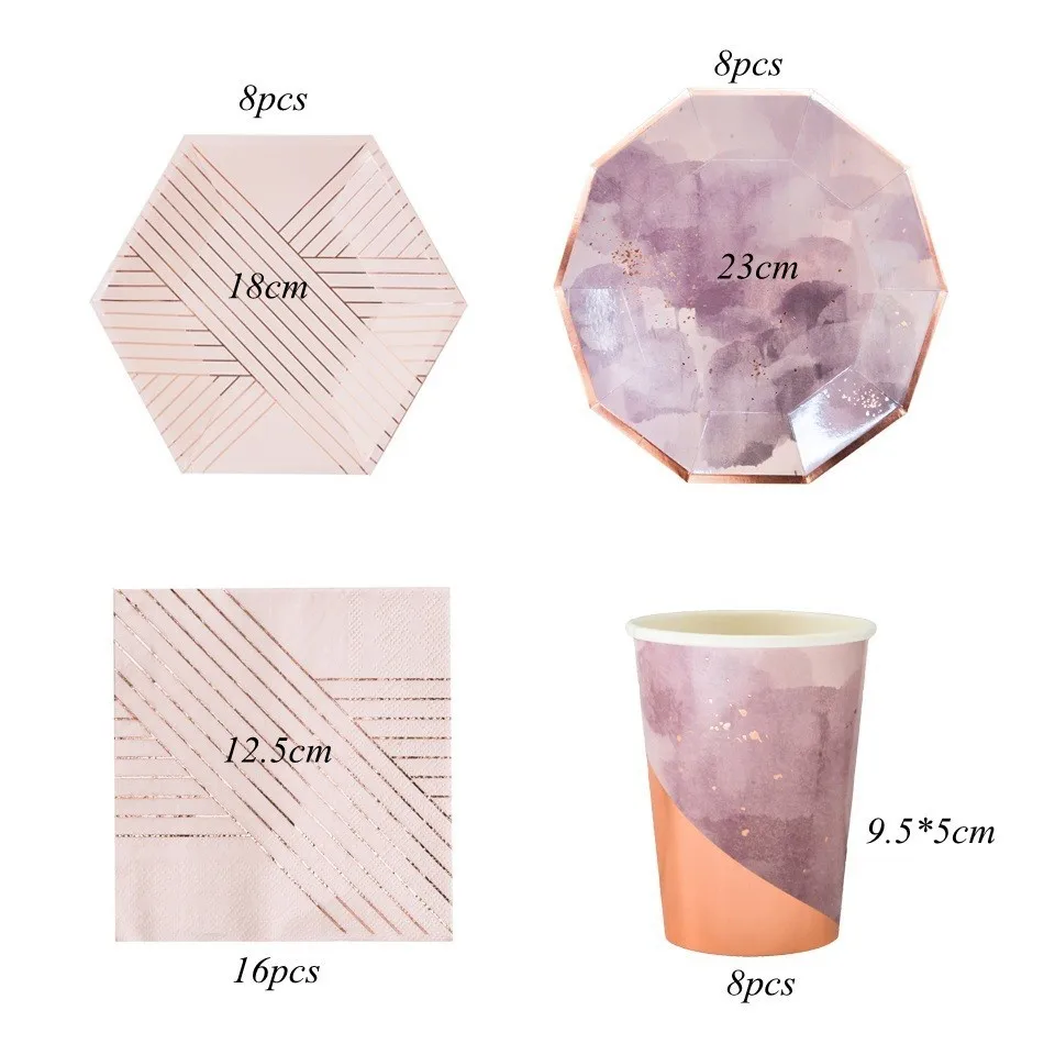 Pink set 1 комплект черного и золотого Цвета Одноразовая посуда золочение Бумага пластины/чашки/соломинки Украшение стола на свадьбу/День рождения/вечерние украшения свадебные принадлежности - Цвет: Pink set