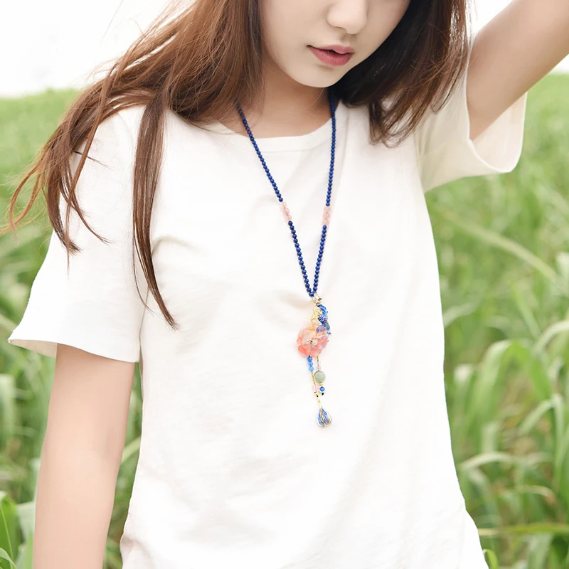 Милое розовое ожерелье с подвеской в виде цветка арбуза и кристаллов для