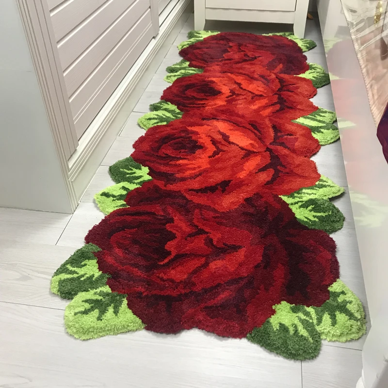 Ковер ручной работы из бутика с вышивкой розовых/красных роз ковер длинной
