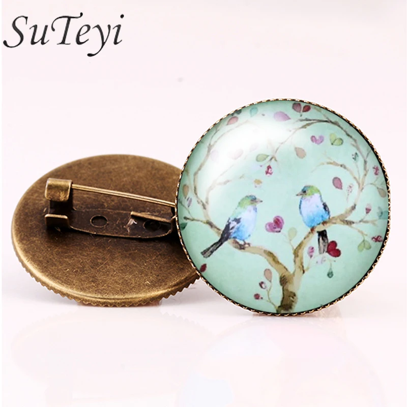 Прямая поставка винтажная бижутерия стеклянная кабошон брошь ворон булавки