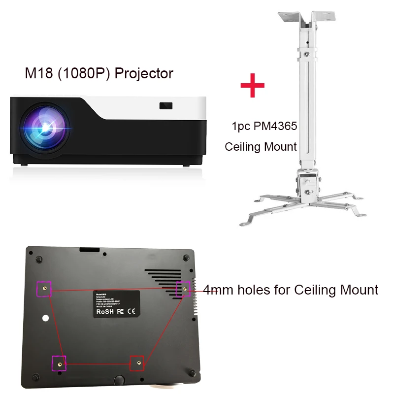 M18 and Bracket SmartIdea FULL HD 1080P проектор 1920x1080 пикселей светодиодный 5500 люмен проектор домашний кинотеатр Видеопроектор HDMI USB VGA AV - Цвет: M18 and Bracket