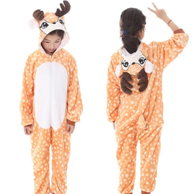 Christmas Deer Kigurumi Onesie/Детские пижамы с пандой; детские комбинезоны единорог с рисунками животных; зимняя одежда для сна для мальчиков и девочек; детская пижама - Цвет: Christmas Deer