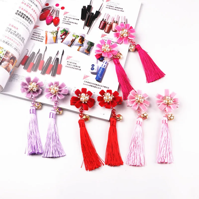 

2 шт./лот Новогодняя жемчужная Флокированная Бриллиантовая Цветочная кисточка этническая ретро Заколка для волос заколка для утконоса аксе...