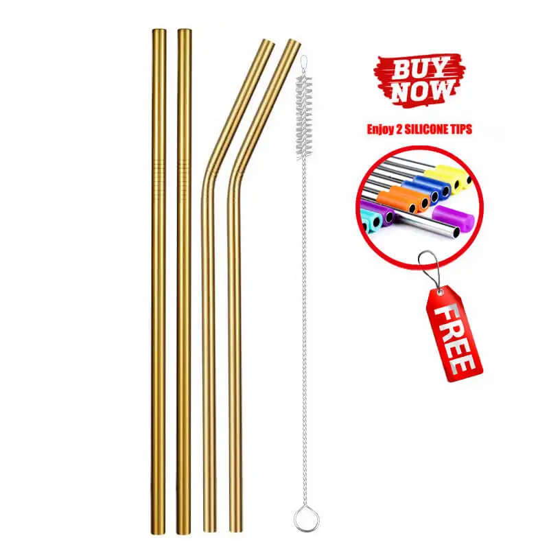 Gold 4pcs 2/4/8 шт. разноцветные Многоразовые питьевой соломы высокого качества 304 из нержавеющей стали металлические соломы с Чистящая Щетка для кружек 20/30 унций - Цвет: Gold 4pcs