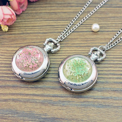 Vintage Silver Color Jewelry Newest Dry Flower Statement Necklace &amp Pendants Women pocket watch accept Customized photo | Наручные