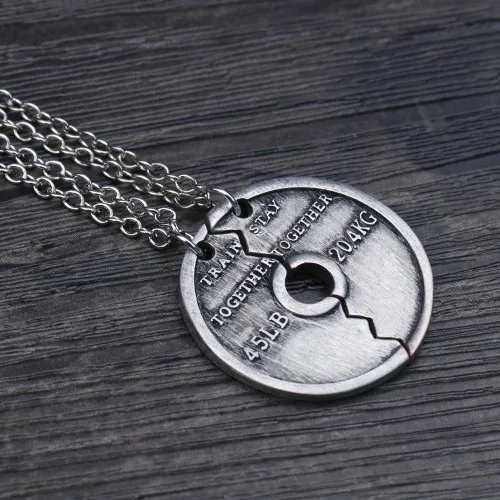 Silver color 2 шт винтажные серебряные ювелирные изделия фитнес гантели кусок головоломки Кулон Ожерелье Мужчины Бодибилдинг унисекс длинное парное ожерелье - Окраска металла: Silver color