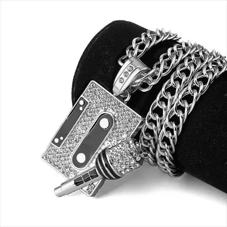 Музыка микрофон кулон Цепочки и ожерелья Для мужчин Jewelry хип-хоп цепочка цвета: золотистый, серебристый Цвет хип-хоп Рок DJ рэперские цепочки Для мужчин s Jewellery - Окраска металла: Silver color
