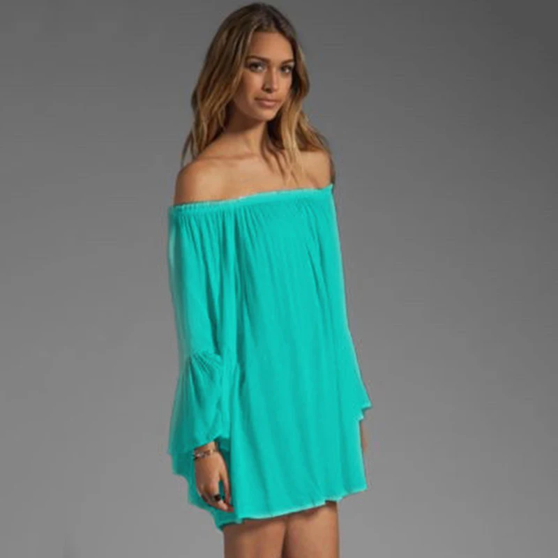 Ilishop женщин с открытыми плечами белое платье 2017 оборками Бабочка рукавом Slash шеи