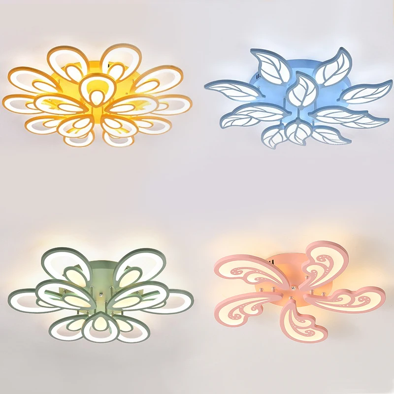 Modern LED Macaron Iron Ceiling Lights Minimalist leaf Living Room Bedroom Restaurant Decorative home lighting Lamps