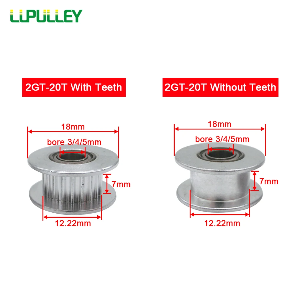 LUPULLEY GT2 20T натяжной шкив с подшипником 2GT 16T синхронный Шкив Натяжного колеса 3 мм 4 мм 5 мм для GT2 зубчатый ремень Ширина 6 мм