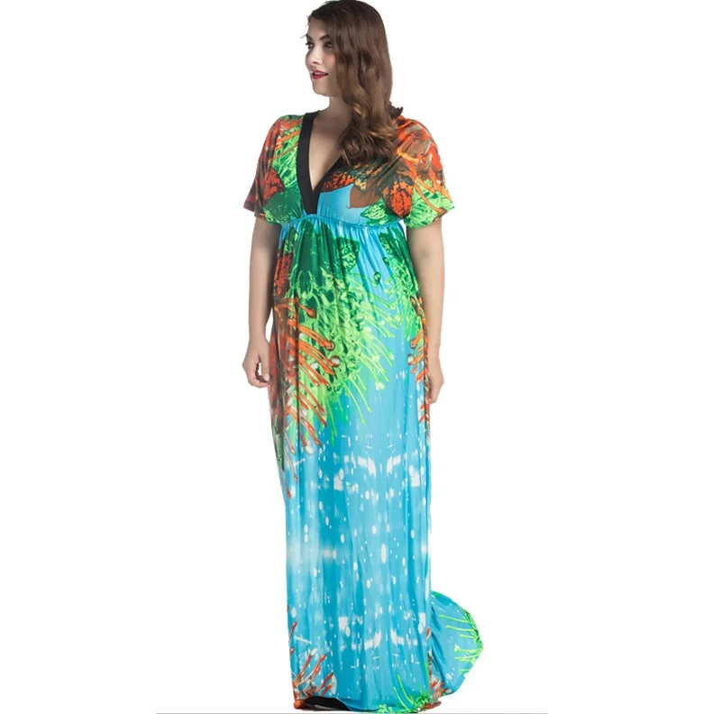 2017 новый летняя мода пляж dress отпечатано синий/красный 6xl чешские свободные плюс