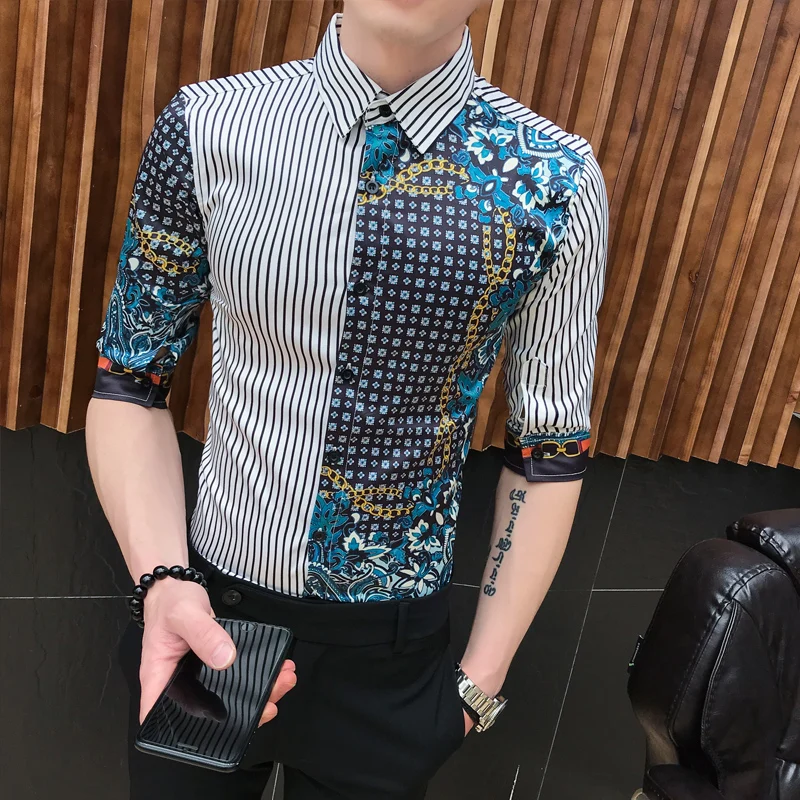 

2019 Men High quality summer slim Fit Leisure pure cotton stripe short sleeve shirts/Male blending Business shirt S-XXXL