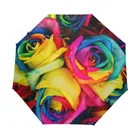 Женский автоматический зонт с радужными тонированными розами и цветами, Романтический креативный Зонт с узором в стиле ретро