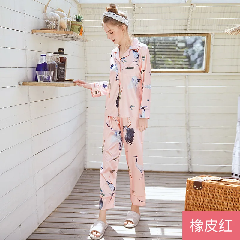 Navy Blue Spring Womens Shirt Pants Suit Robe Bath Gown Sleepwear Sets Casual Long Sleeve Top Pajamas Ladies Home Wear Nightwear | Женская