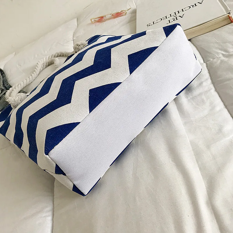 New Casual Women Striped Large Capacity Tote Canvas Shoulder Bag Shopping Bag Beach Bags Casual Tote Bolsa Feminina#H10