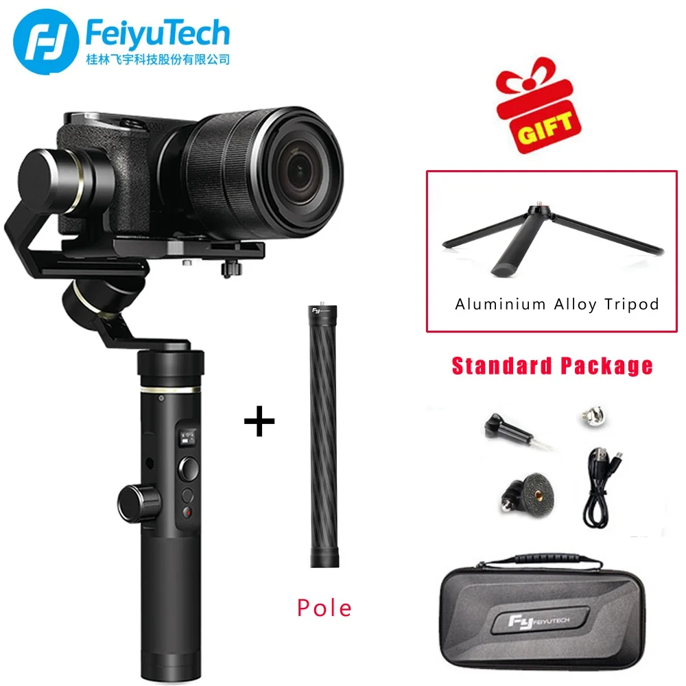 w tripod pole Feiyu Tech G6 плюс 3-осевой бесщеточный карданный стабилизатор для mi женские низкие Туфли-один Canon sony экшн Камера смартфон крепление для спортивной камеры xiao mi Gopro 7 6 5 - Цвет: w tripod pole