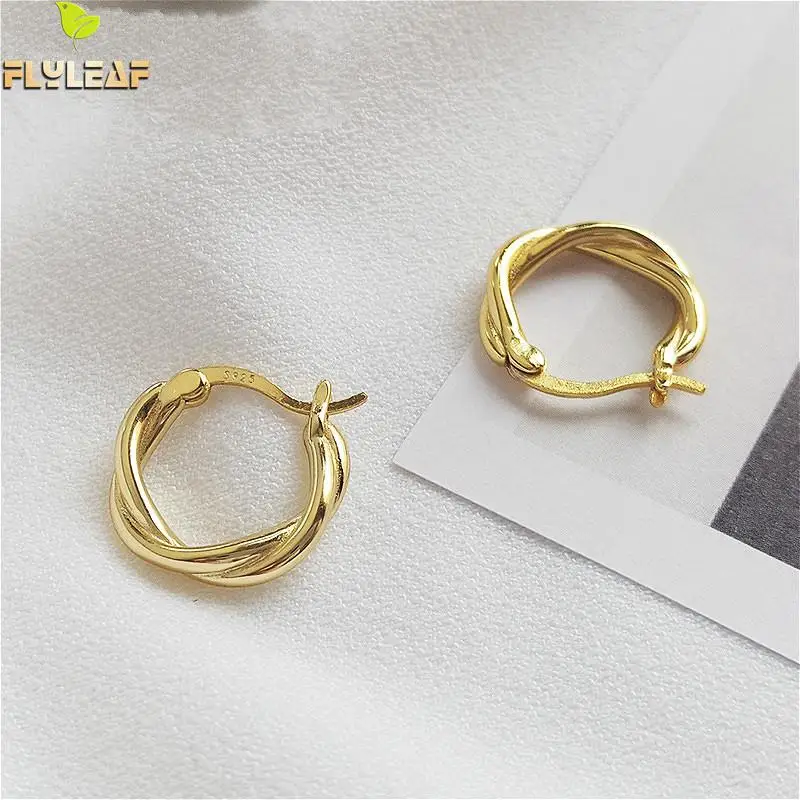 

Flyleaf 925 Sterling Silver Circle Weaving Twisted hoop Earrings For Women High Quality 18k Gold Earings Fashion Jewelry