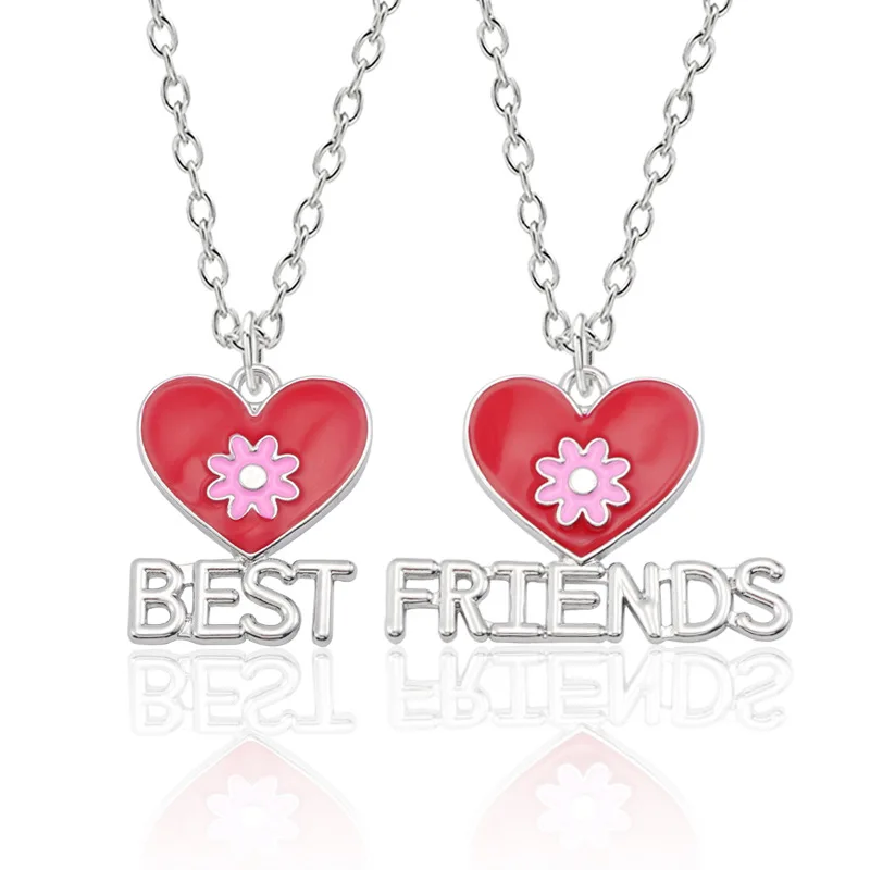 2pcs Red heart Подвеска для лучших друзей, ожерелье для женщин, смешанный стиль, головоломка, любовь, звезда, луна, корона, металлическая короткая цепочка, Студенческая дружба, ювелирное изделие, подарок - Окраска металла: 2pcs Red heart