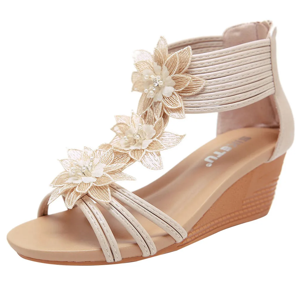 SAGACE Sandals Woman Lotus Roman Style Flower Wedge Shoes Cover Heel Casual Black Sexy Popular Vogue Sandals Women Summer Shoes