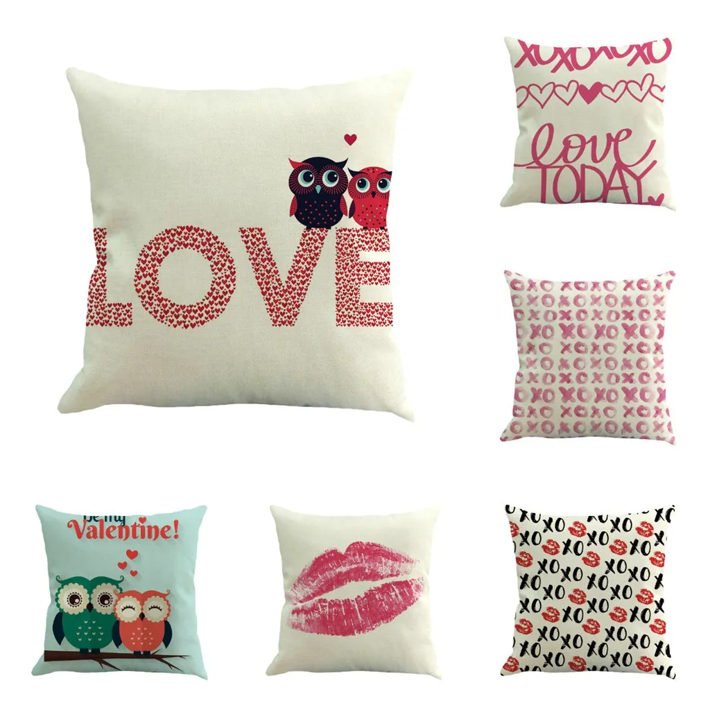 Couple Throw Pillow Case Valentine's Day Cotton Linen Couch Cushion Cover for Living Room Sofa Seat Decorative Gifts Favor L4 | Дом и сад