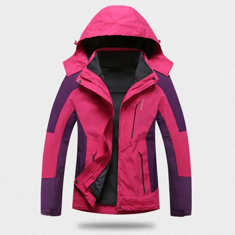 Women rose red M-4XL унисекс внутренняя флисовая водонепроницаемая куртка с капюшоном для активного отдыха, спортивная теплая куртка с отстегивающимся внутренним свитером, теплые карманы - Цвет: Women rose red