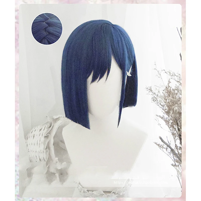 

DARLING in the FRANXX 015 Cosplay Wigs Ichigo Wigs 24cm Short Blue Synthetic Hair Perucas Cosplay Wig No Keychain + wig cap