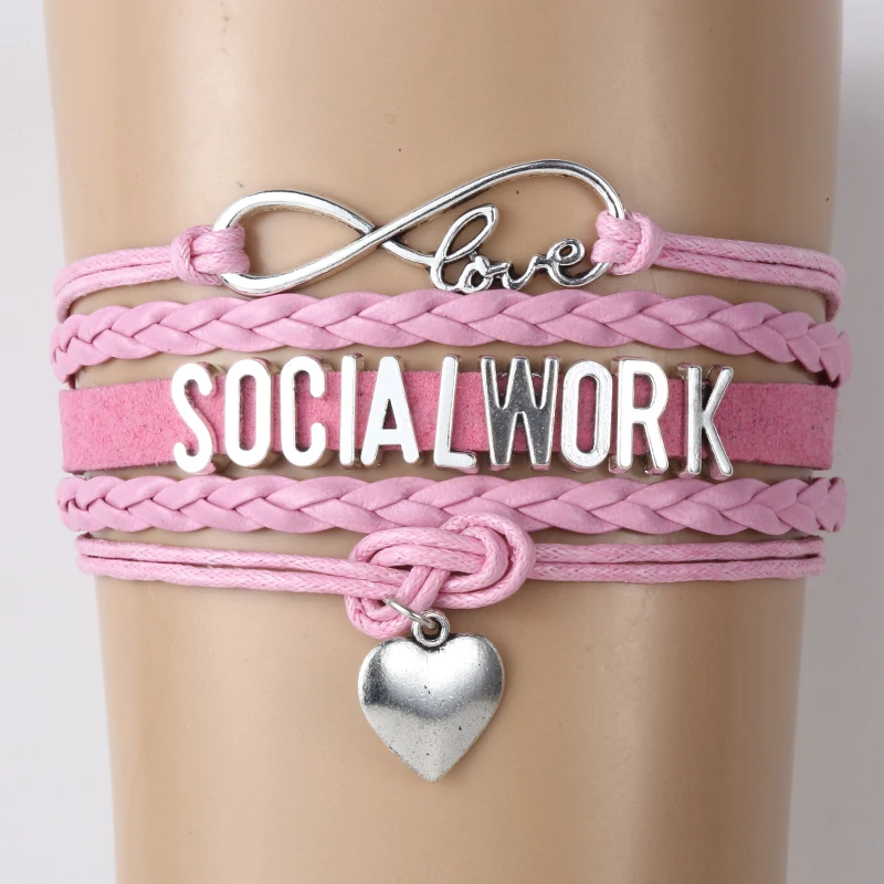 (10 шт./лот) браслет бесконечности Love SOCIAL WORK Кожаные Плетеные Восковые бархатные