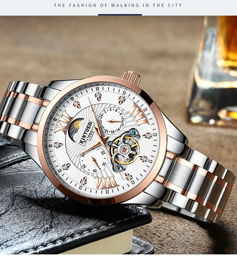 KINYUED Для мужчин часы механические Tourbillon Роскошные модные брендовые Мужские Спорт Tourbillon часы Для мужчин s автоматические часы Relogio Masculino