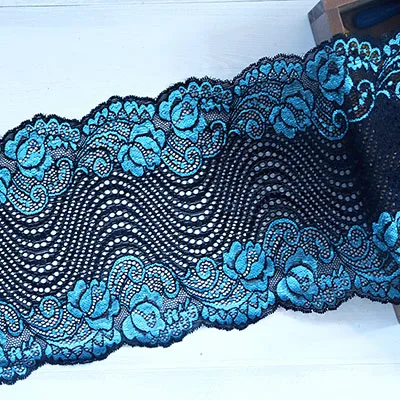 Lake Blue and Black 2 ярда 18 см ширина эластичный кружевной отделкой ленты вышитые мульти стрейч кружевной ткани шитье аппликация Lingeire бюстгальтер свадебное платье DIY - Цвет: Lake Blue and Black