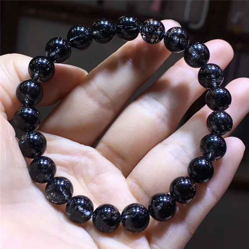 Браслет из натурального черного кварца с рутилированными кристаллами 8 мм |