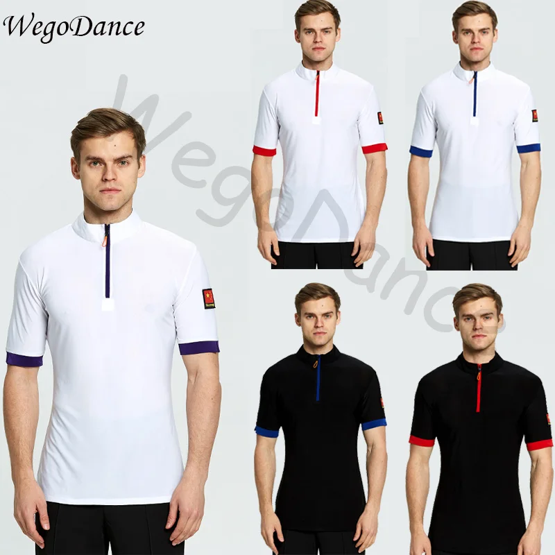 

Modern Dance Men's Top Short Sleeve Ballroom Dance Waltz Costume freeshipping