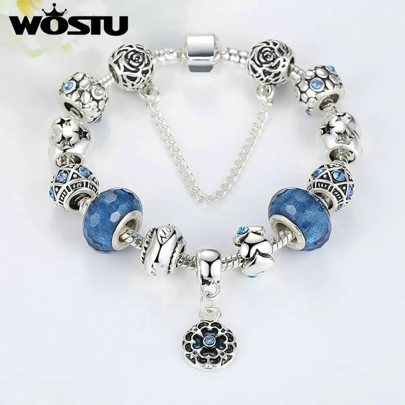 Хит продаж посеребренный очаровательный браслет для женщин синие