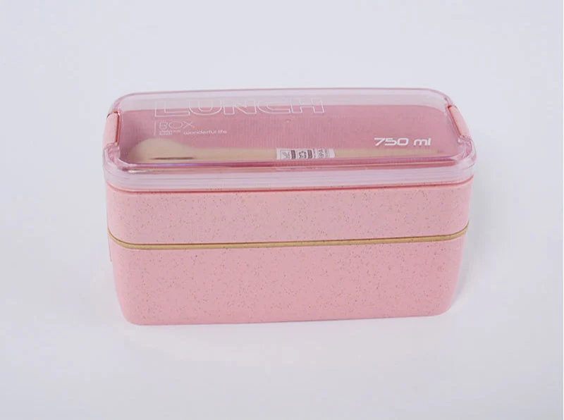 pink 750 мл здоровый Материал 2 Слои Коробки для обедов пшеничной соломы Bento Коробки микроволновая печь посуда Еда контейнер для хранения Коробки для обедов ланч бокс ланчбокс контейнер для еды термос для еды - Цвет: pink