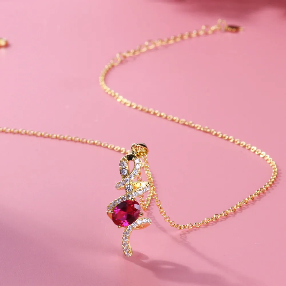 

TGNEL S925 Sterling Silver Necklace Pendants Pink CZ Crystal Sweater Chain Fine Jewelry Beauty Choker for Women Wedding
