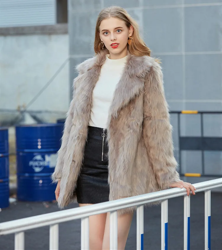 Женское меховое пальто GMPWAT повседневное облегающее с длинным мехом на кнопках |