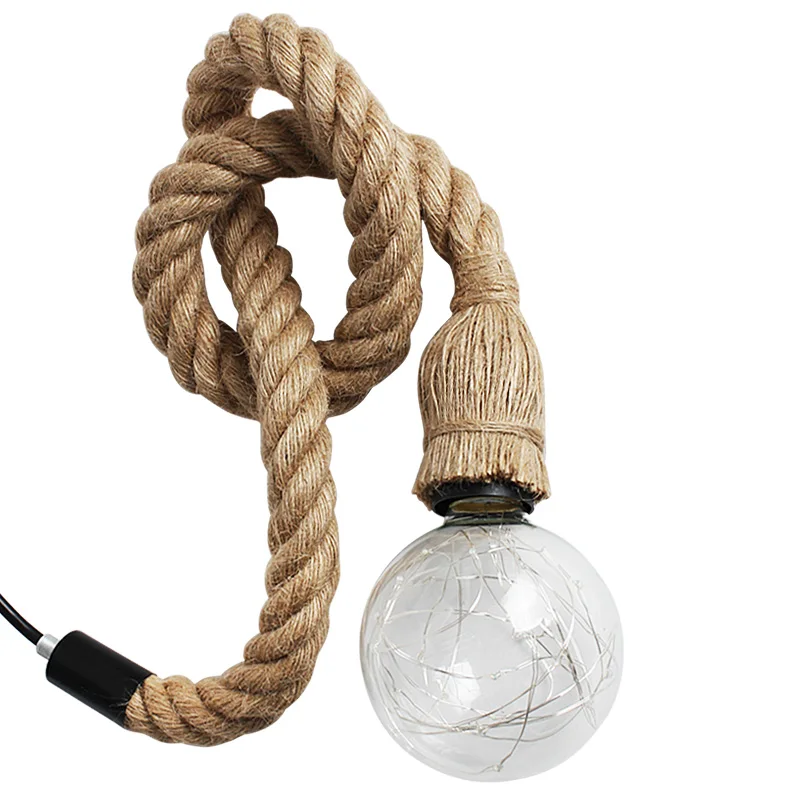 Винтажная пеньковая веревка подвесной светильник освещение в помещении для