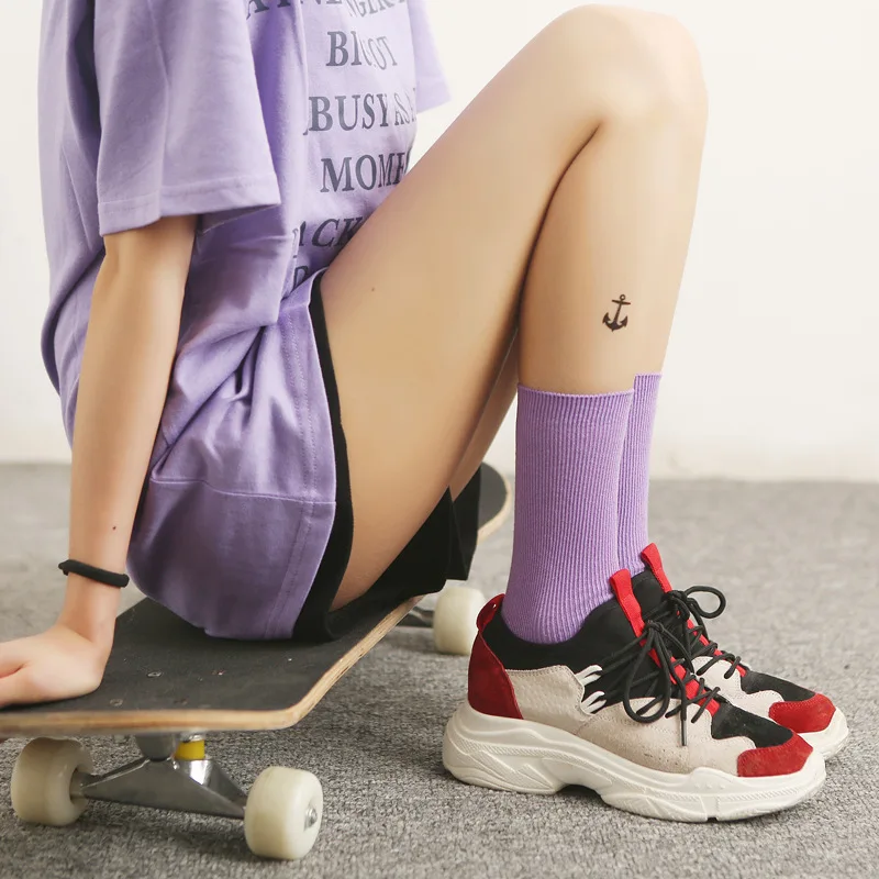 Японские Женские однотонные Вязаные Носки ярких цветов для студентов милые