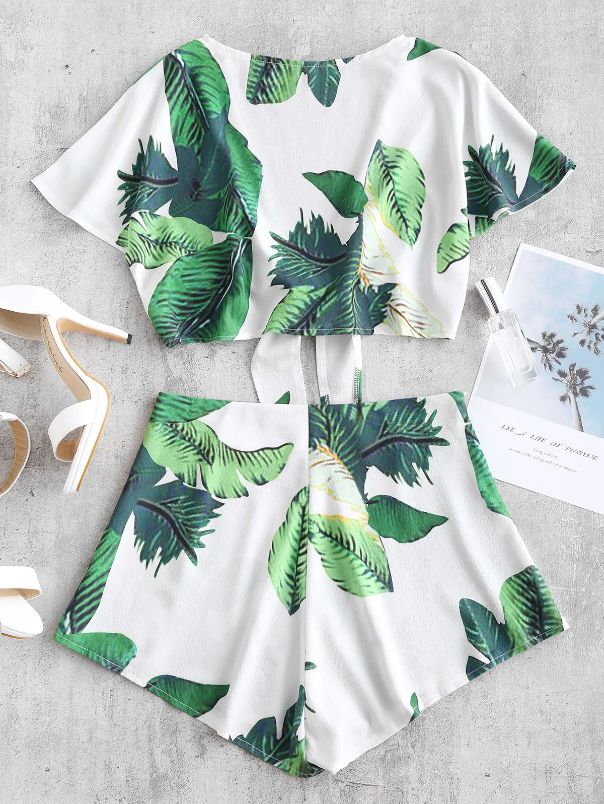 ZAFUL Женский комплект из двух предметов топ с глубоким вырезом коротким рукавом