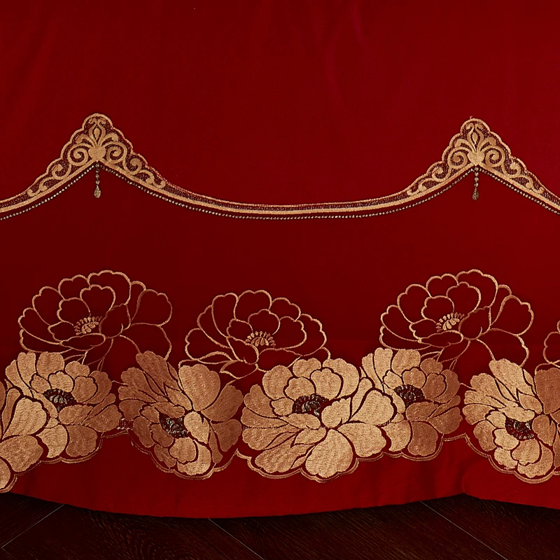 Роскошный красный свадебный комплект постельного белья с цветочной вышивкой в